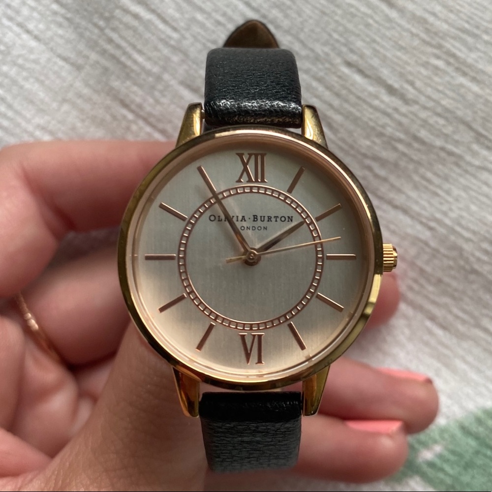Olivia Burton Black and Rose Gold Watch